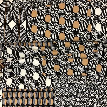 Viskose Popeline -  schwarz, beige, naturweiß, grafisch gemustert